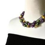 Multistrand Necklace With Glass Pearls On Waxed..