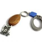 Beaded Keychain With Owl Charm. Blue And Brown..