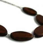 Brown Chunky Bead Necklace. Oval Wood Beads.