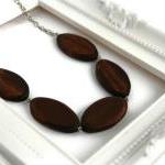 Brown Chunky Bead Necklace. Oval Wood Beads.
