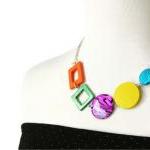 Rainbow Chunky Necklace, Geometric Jewelry, Wood..