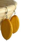 Wood Earrings with Mustard Yellow Wood Beads. Yellow Beaded Earrings with Nickel Free Hooks.