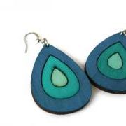 Blue Wood Earrings. Drop Earrings with Nickel Free Hooks.Ombre Earrings
