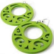 Lime Green Earrings. Wood Earrings Boho Style