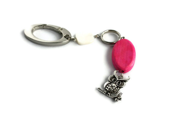 Owl Beaded Keychain. Beaded Key Purse With An Owl Charm. Pink And White. Key Fob. Ready To Ship.