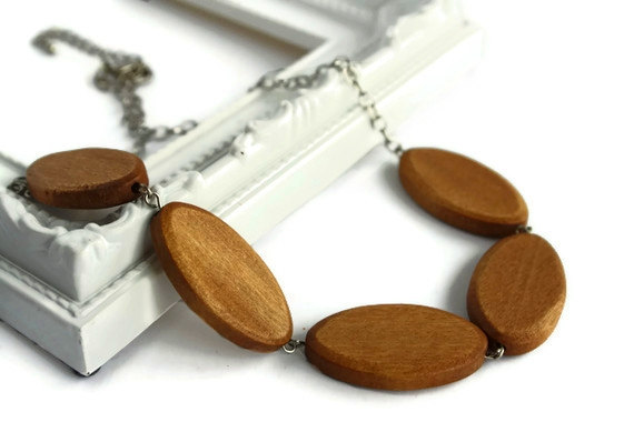 Chunky Bead Necklace. Light Brown Necklace With Wood Beads. Perfect Summer Fashion. Ready To Ship.