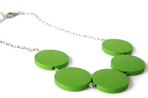 Lime Green Wood Circles Necklace